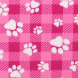 Fleece Fabric |  1yd Dog Paw on Pink Buffalo Check Blizzard Fleece Fabric