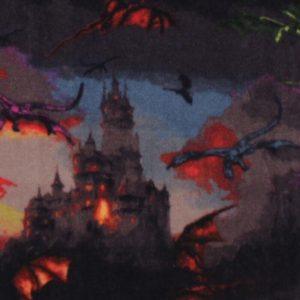 Fleece Fabric |  1yd Dragons & Castles on Black Anti Pill Plush Fleece Fabric