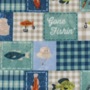 Fleece Fabric |  1yd Gone Fishin Patchwork Anti Pill Plush Fleece Fabric