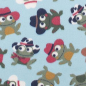 Fleece Fabric |  1yd Green Cowboy Frogs On Blue Blizzard Fleece