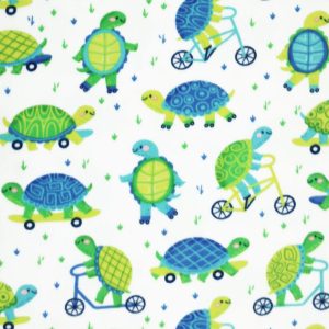 Fleece Fabric |  1yd Green Turtles on Bikes Anti Pill Plush Fleece Fabric