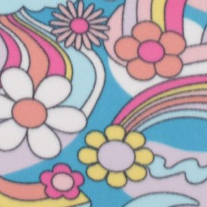 Fleece Fabric |  1yd Groovy Flowers on Blue Blizzard Fleece Fabric