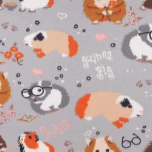 Fleece Fabric |  1yd Guinea Pigs on Gray Blizzard Fleece Fabric