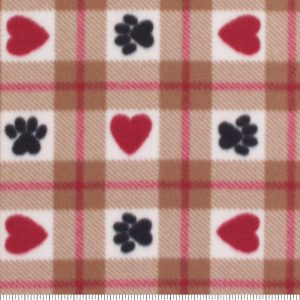 Fleece Fabric |  1yd Hearts and Paws Blizzard Fleece Fabric Tan