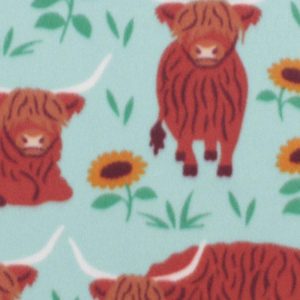 Fleece Fabric |  1yd Highland Cow Field on Blue Blizzard Fleece Fabric