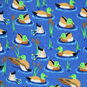 Fleece Fabric |  1yd Mallards In Water on Blue Anti Pill Plush Fleece Fabric