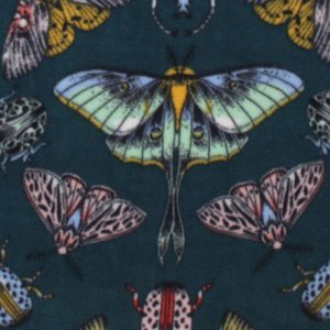 Fleece Fabric |  1yd Moths on Green Anti Pill Plush Fleece Fabric