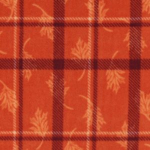 Fleece Fabric |  1yd Orange Leaves on Plaid Anti Pill Fleece Fabric