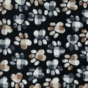 Fleece Fabric |  1yd Patterned Paws on Black Anti Pill Fleece Fabric