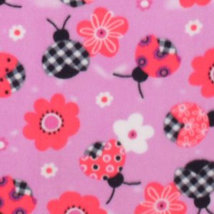 Fleece Fabric |  1yd Pink Ladybugs With Floral Anti Pill Plush Fleece Fabric