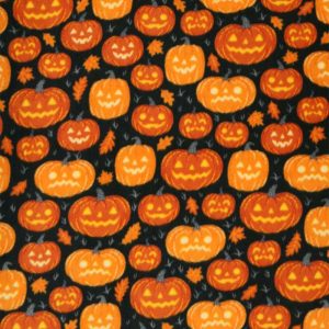 Fleece Fabric |  1yd Pumpkins on Black Halloween Anti Pill Plush Fleece Fabric