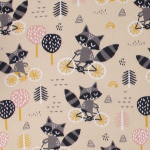 Fleece Fabric |  1yd Racoons on Bikes Blizzard Fleece Fabric