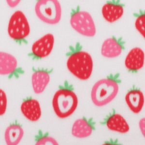 Fleece Fabric |  1yd Strawberry Hearts on White Blizzard Fleece Fabric