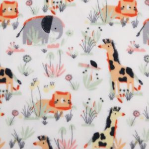 Fleece Fabric |  1yd Sweet Jungle Animals on White Anti Pill Fleece Fabric