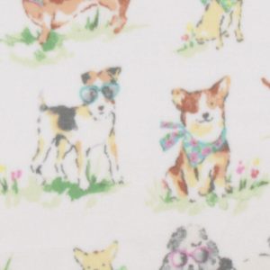 Fleece Fabric |  1yd Watercolor Dogs on White Anti Pill Plush Fleece Fabric