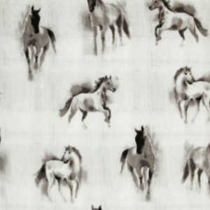 Fleece Fabric |  1yd Wild Horses on White Anti Pill Plush Fleece Fabric