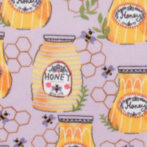 Fleece Fabric |  1yd Yellow Honey Jars With Bees Anti Pill Plush Fleece Fabric