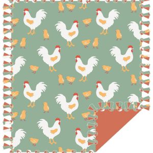 Fleece Tie Blankets |  1yd 48″ Chicks & Chickens on Green No Sew Fleece Blanket