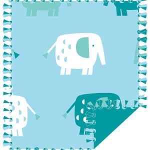 Fleece Tie Blankets |  1yd 48″ Wide Aqua Elephants on Blue No Sew Fleece Blanket