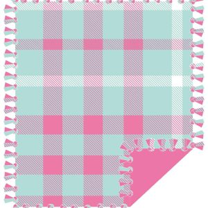 Fleece Tie Blankets |  1yd 48″ Wide Aqua Pink Plaid No Sew Fleece Blanket