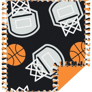 Fleece Tie Blankets |  1yd 48″ Wide Basketball on Black No Sew Fleece Blanket