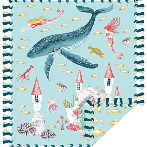 Fleece Tie Blankets |  1yd 48″ Wide Mermaids & Whales on Blue No Sew Fleece Blanket