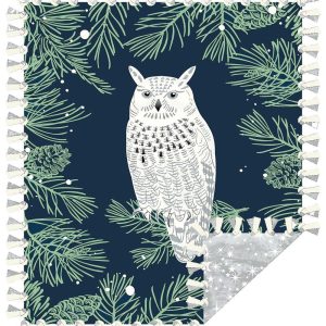 Fleece Tie Blankets |  1yd 72″ Starry Night Night Owl On Blue No Sew Throw Fleece Blanket