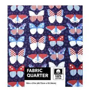 Holiday Fabric |  1yd 18″ x 21″ Butterflies on Blue Patriotic Cotton Fabric Quarter 1pc