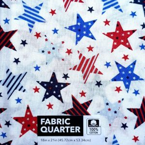 Holiday Fabric |  1yd 18″ x 21″ Stars & Stripes on White Patriotic Cotton Fabric Quarter 1pc