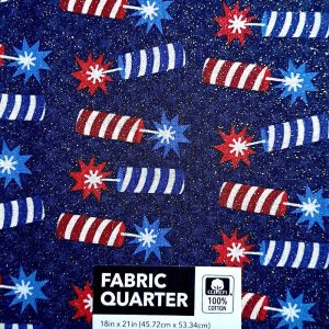 Holiday Fabric |  1yd 18″ x 21″ Tossed Firecrackers Glitter Cotton Fabric Quarter 1pc