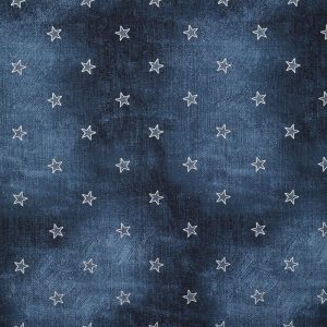 Holiday Fabric |  1yd Blue Jeans With Foil Patch Patriotic Cotton Fabric