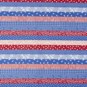 Holiday Fabric |  1yd Blue & Red Stripes Patriotic Cotton Fabric