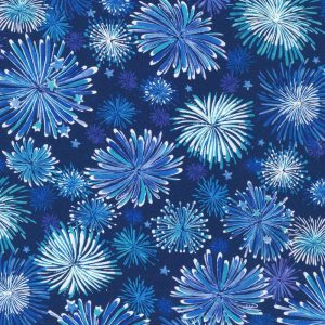 Holiday Fabric |  1yd Blue Sky Fireworks Patriotic Cotton Fabric