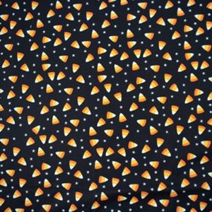 Holiday Fabric |  1yd Candy Corn On Black Rib Knit Fabric