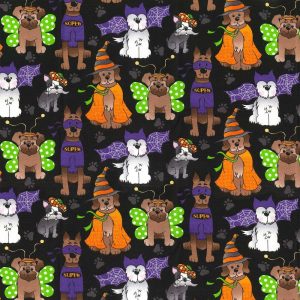 Holiday Fabric |  1yd Dog Costume Party Black Halloween Cotton Fabric