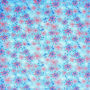 Holiday Fabric |  1yd Fireworks & Rockets on Blue Patriotic Cotton Fabric