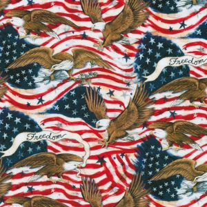 Holiday Fabric |  1yd Freedom Flag Brown Eagles Patriotic Cotton Fabric