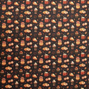 Holiday Fabric |  1yd Fun Fall Foods On Navy Fall Print Cotton Fabric