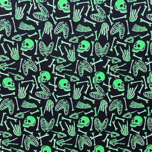 Holiday Fabric |  1yd Glow In The Dark Halloween Bones & Skulls Cotton Fabric