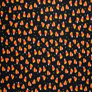 Holiday Fabric |  1yd Halloweeen Candy Corn on Black Cotton Fabric