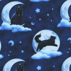 Holiday Fabric |  1yd Halloween Blue Mystic Moon Cotton Fabric