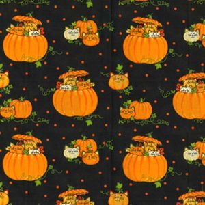 Holiday Fabric |  1yd Halloween Pumpkin Kitties on Orange Cotton Fabric