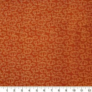 Holiday Fabric |  1yd Lined Pumpkins Quilt Cotton Fabric Orange