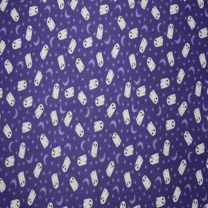 Holiday Fabric |  1yd Moons & Ghosts on Purple Halloween Cotton Fabric