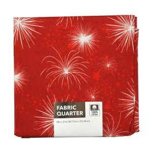 Holiday Fabric |  1yd Packed White Fireworks On Red Cotton Fabric Quarter