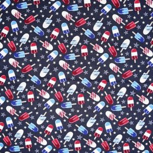 Holiday Fabric |  1yd Patriotic Red White Blue Popsicles Cotton Fabric