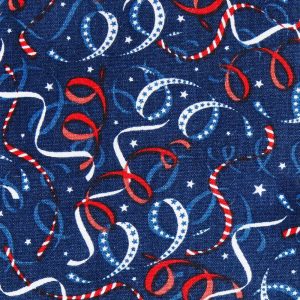 Holiday Fabric |  1yd Patriotic Stars & Ribbons Cotton Fabric