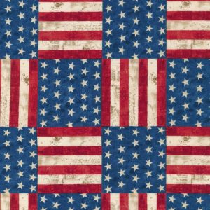 Holiday Fabric |  1yd Red & Blue Beautiful Flags Patriotic Cotton Fabric