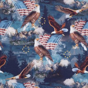 Holiday Fabric |  1yd Scenic Eagles In Flight Patriotic Cotton Fabric