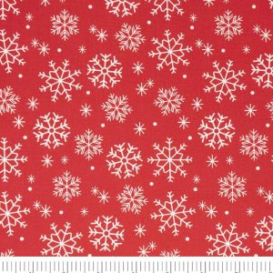 Holiday Fabric |  1yd Snowflake on Red Christmas Cotton Fabric